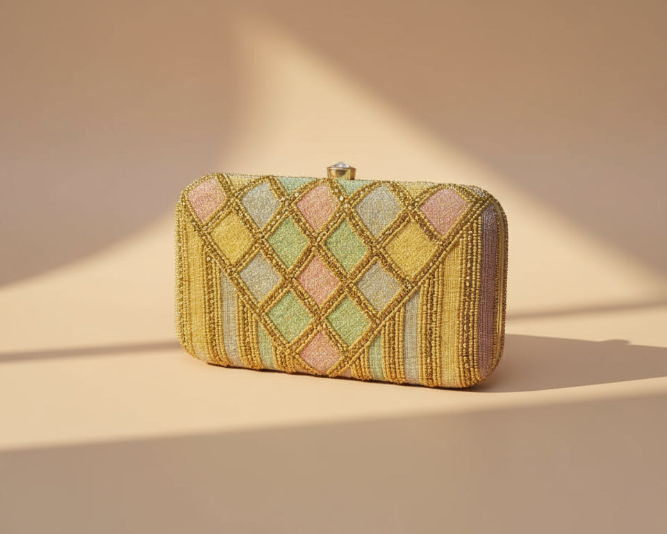 Gold Multi Color Beaded Clutch