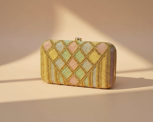 Gold Multi Color Beaded Clutch