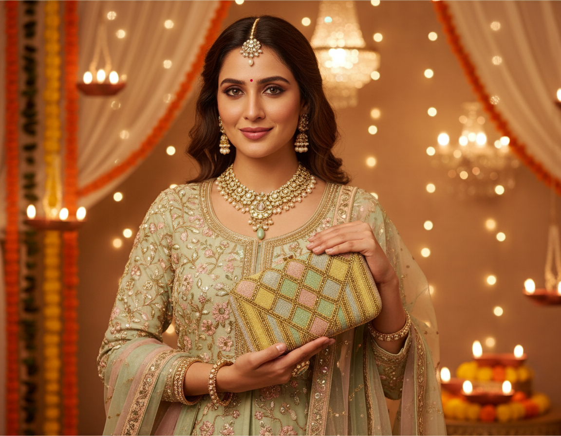 Gold Multi Color Beaded Clutch