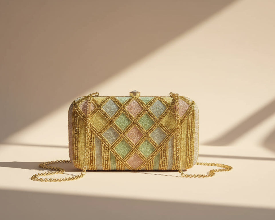 Gold Multi Color Beaded Clutch