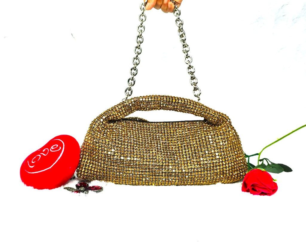 Gold Stone Embellished Design Clutch