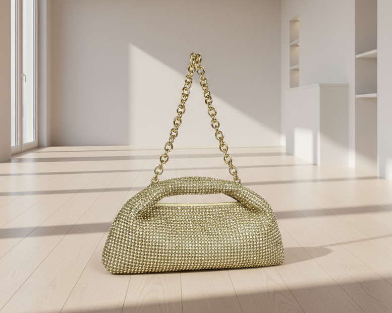 Silver Stone on Gold Embellished Design Clutch