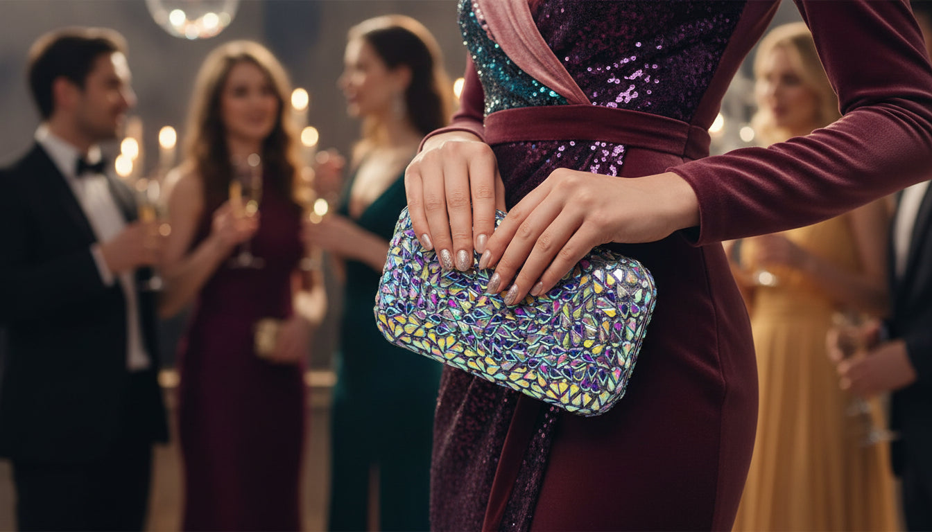 Sliver Multicolor Crystal Clutch