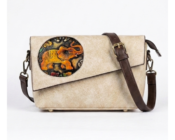 Cream Colour Leather Sling Bag