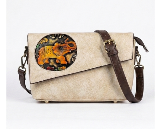 Cream Colour Leather Sling Bag