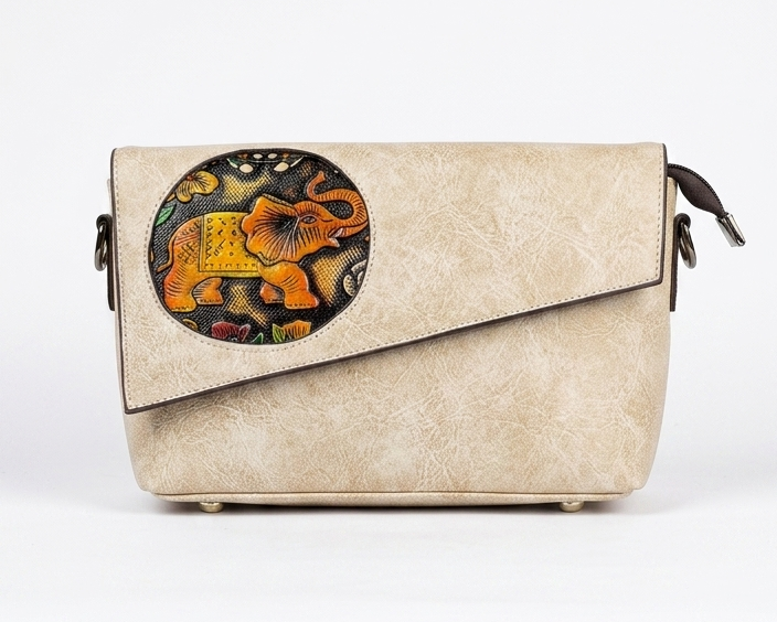 Cream Colour Leather Sling Bag