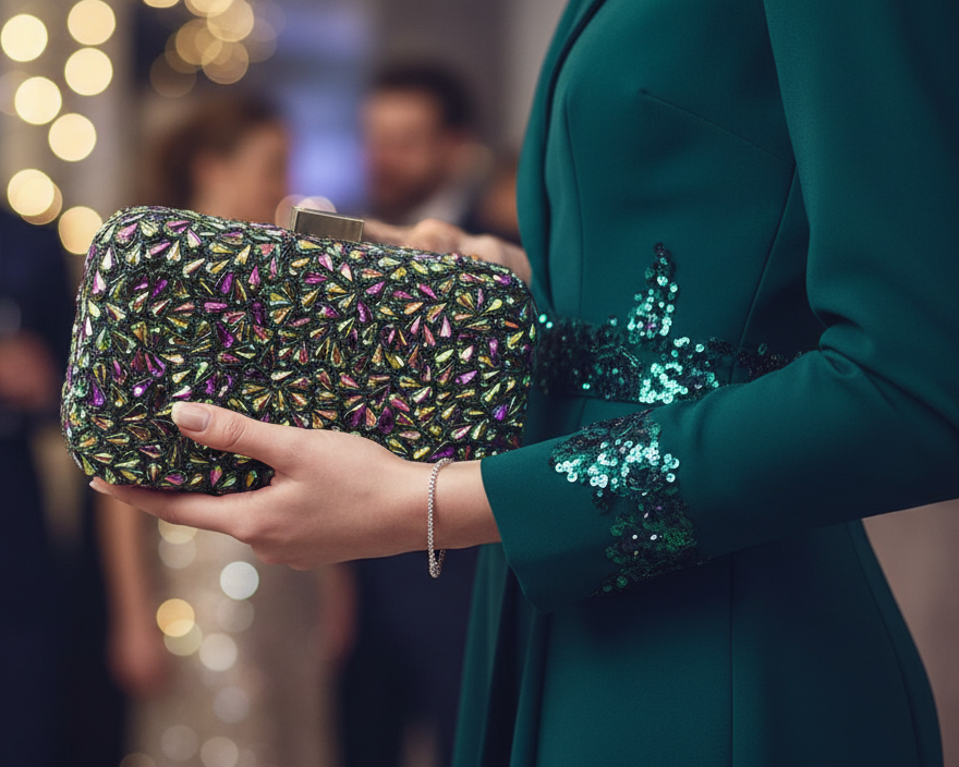 Green Multicolor Crystal Clutch