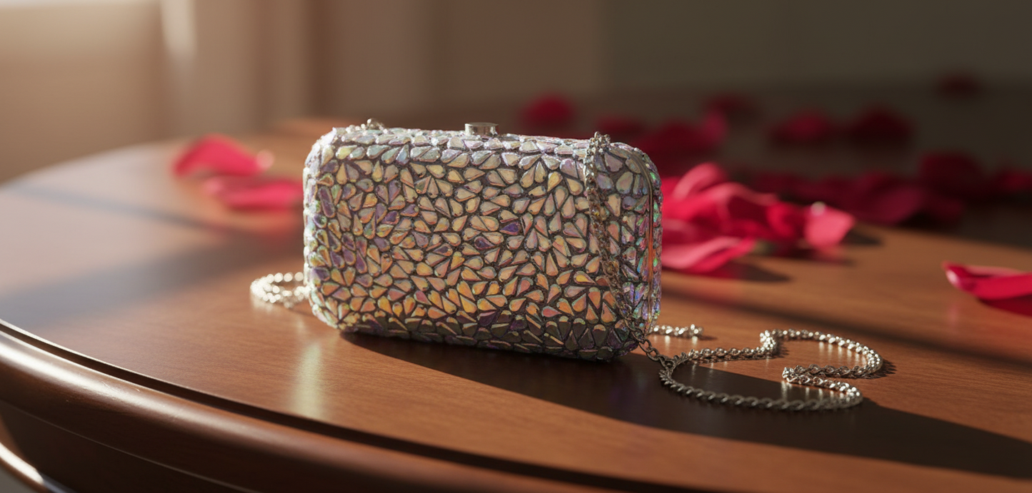 Sliver Multicolor Crystal Clutch