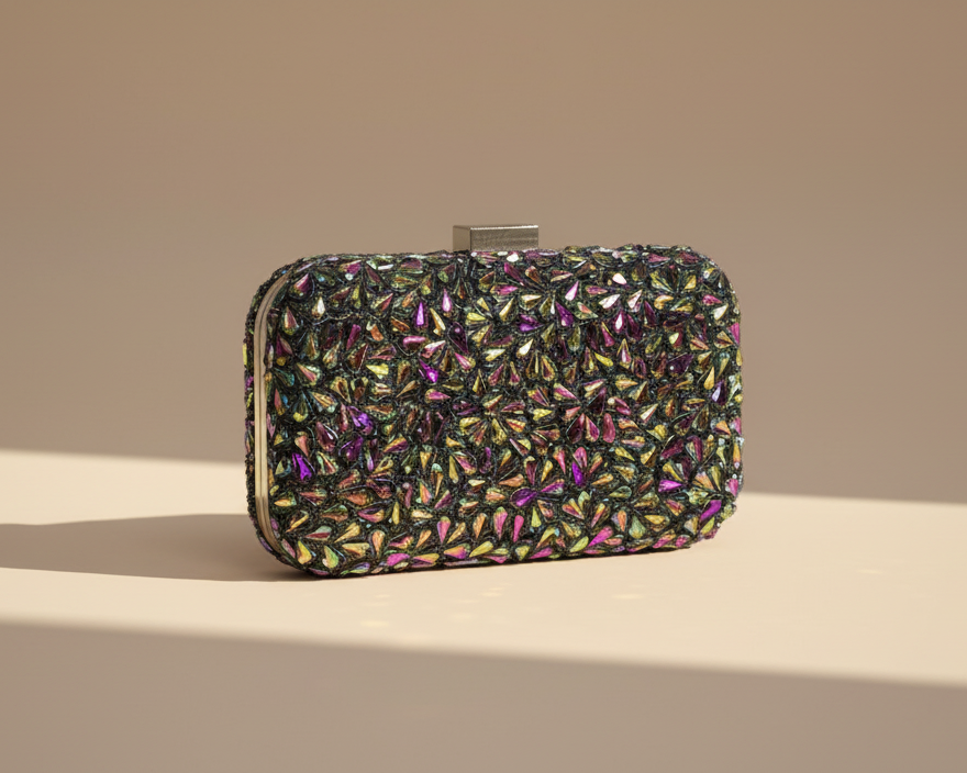 Green Multicolor Crystal Clutch
