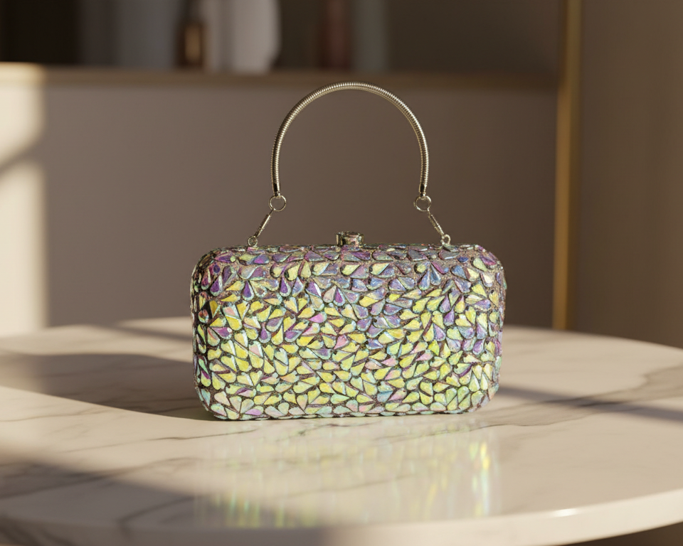 Sliver Multicolor Crystal Clutch