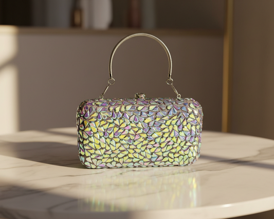 Sliver Multicolor Crystal Clutch