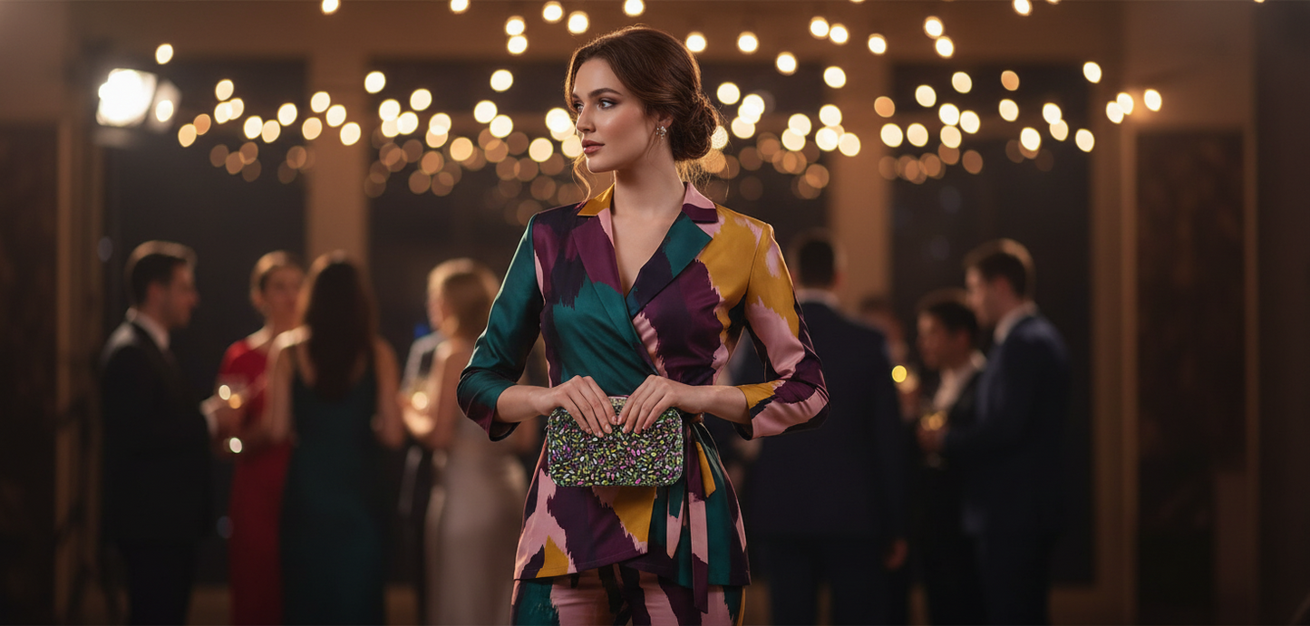 Green Multicolor Crystal Clutch