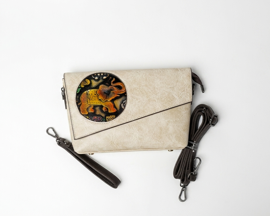 Cream Colour Leather Sling Bag