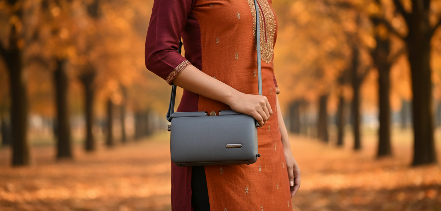 Grey PU Leather sling bag