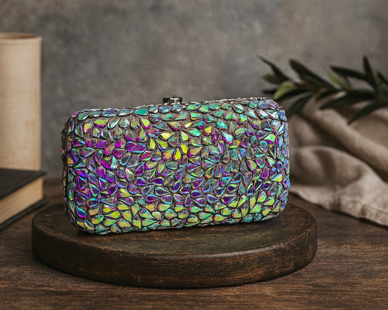 Sliver Multicolor Crystal Clutch
