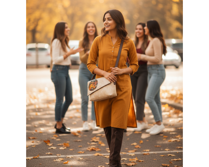 Cream Colour Leather Sling Bag