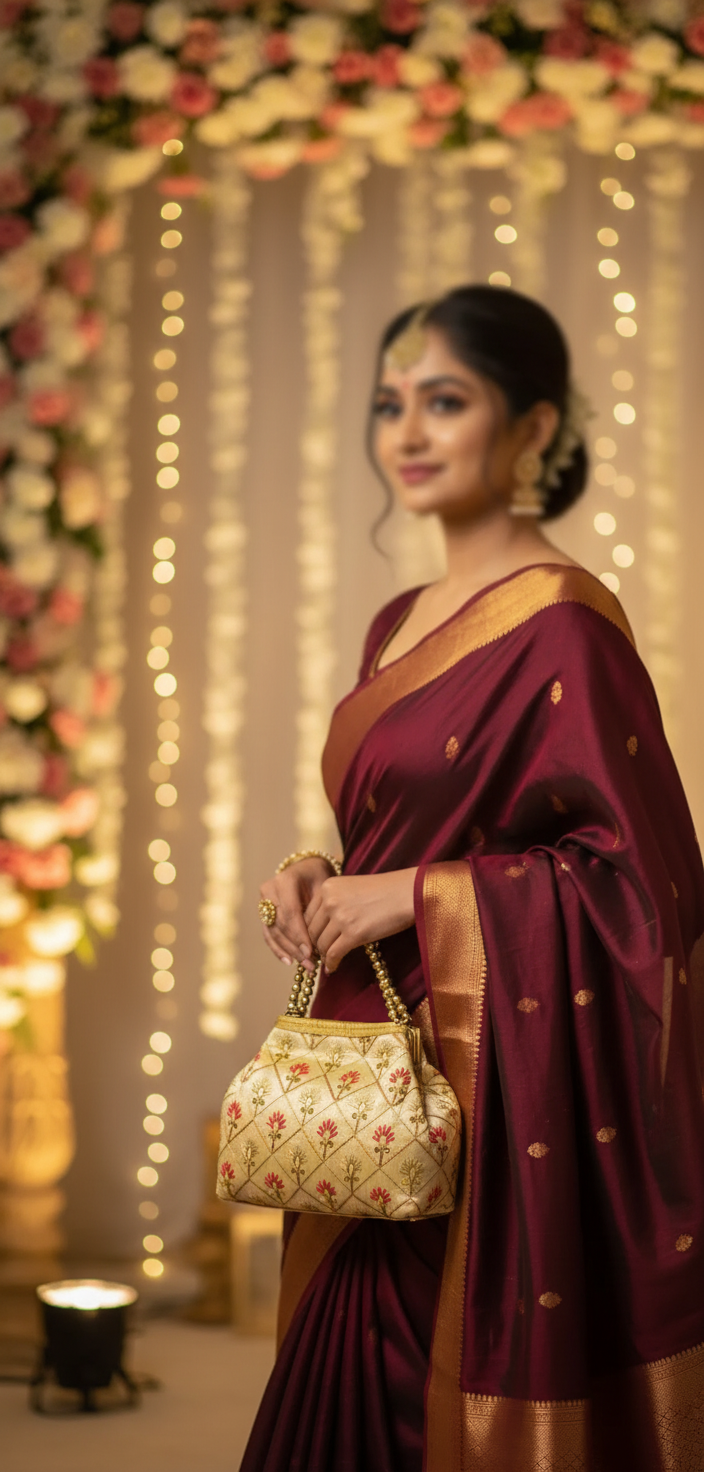 Gold Beaded Red Embroidery Potli