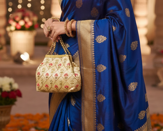 Gold Beaded Red Embroidery Potli