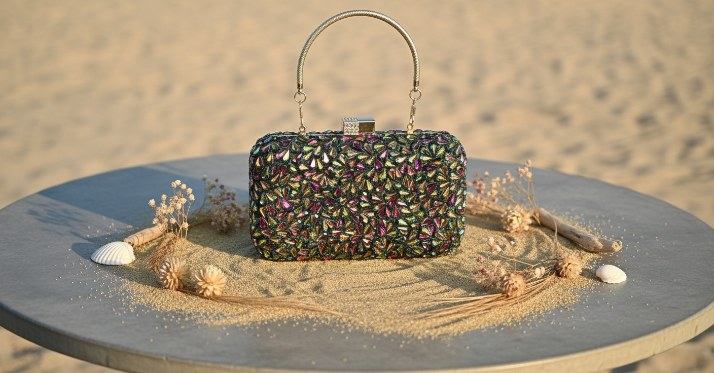 Green Multicolor Crystal Clutch