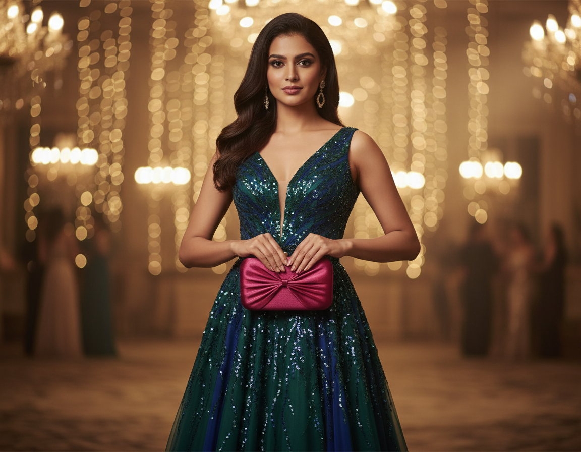 Magenta Bow Design Clutch